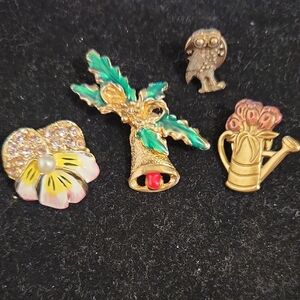 Fashion Jewelry Brooch Set - Gold, Green, Red, Pink